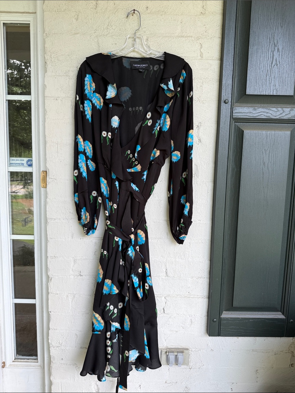 Cynthia Rowley Eve Black Floral Print Wrap Dress W Ruffle Trim Size Medium - Picture 6 of 13